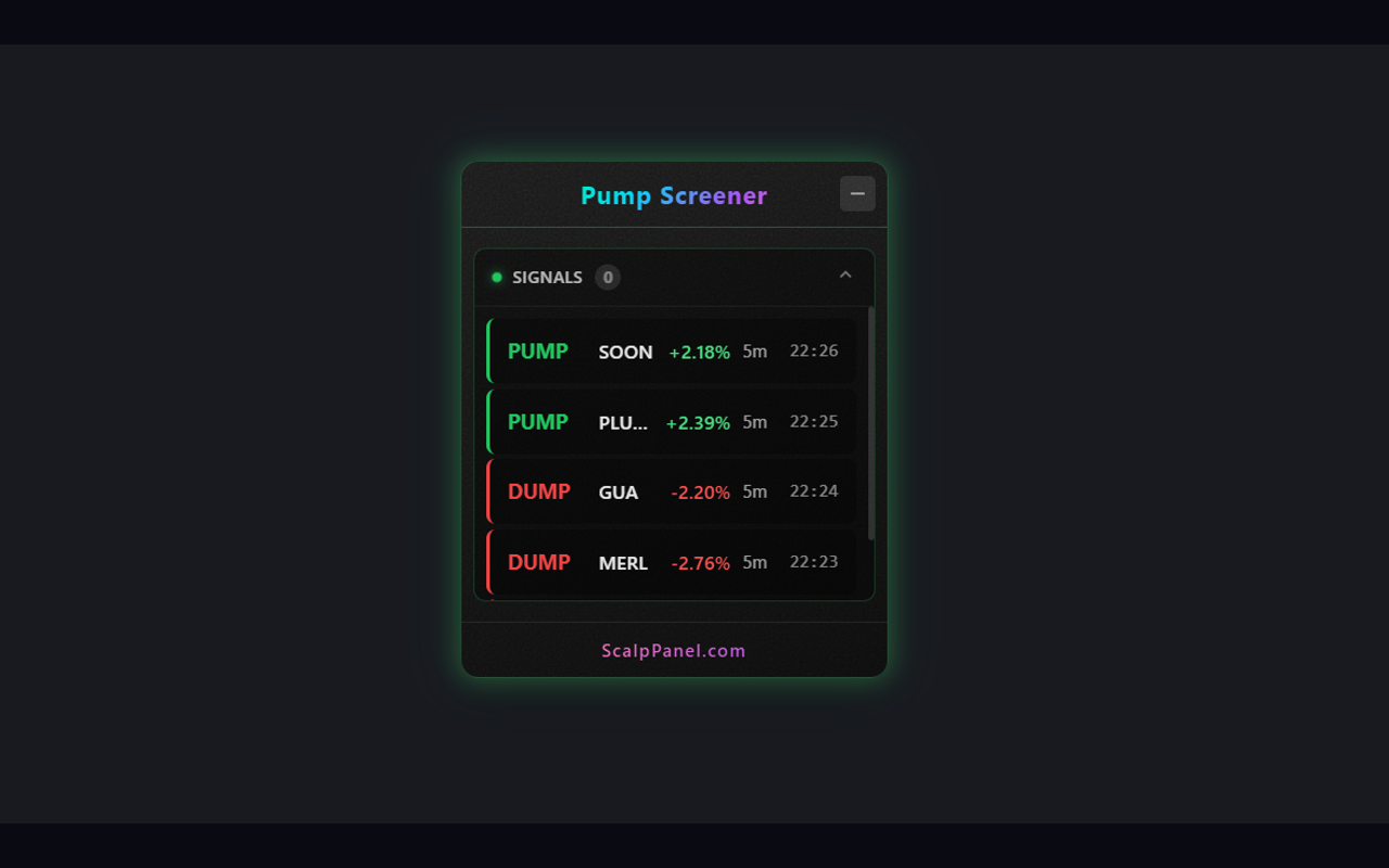 Pump Screener for Bybit - Panel view